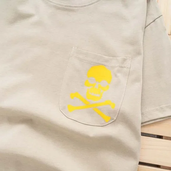 Gallery Dept.Skull And Crossbones-Print Distressed Short Sleeve Cream